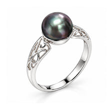 Load image into Gallery viewer, 925 Sterling Silver Natural Black Pearl Solitaire Filigree Ring