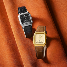 Load image into Gallery viewer, AQ230EGL-9A Casio Vintage Gold-Tone Analogue-Digital Leather Band Watch