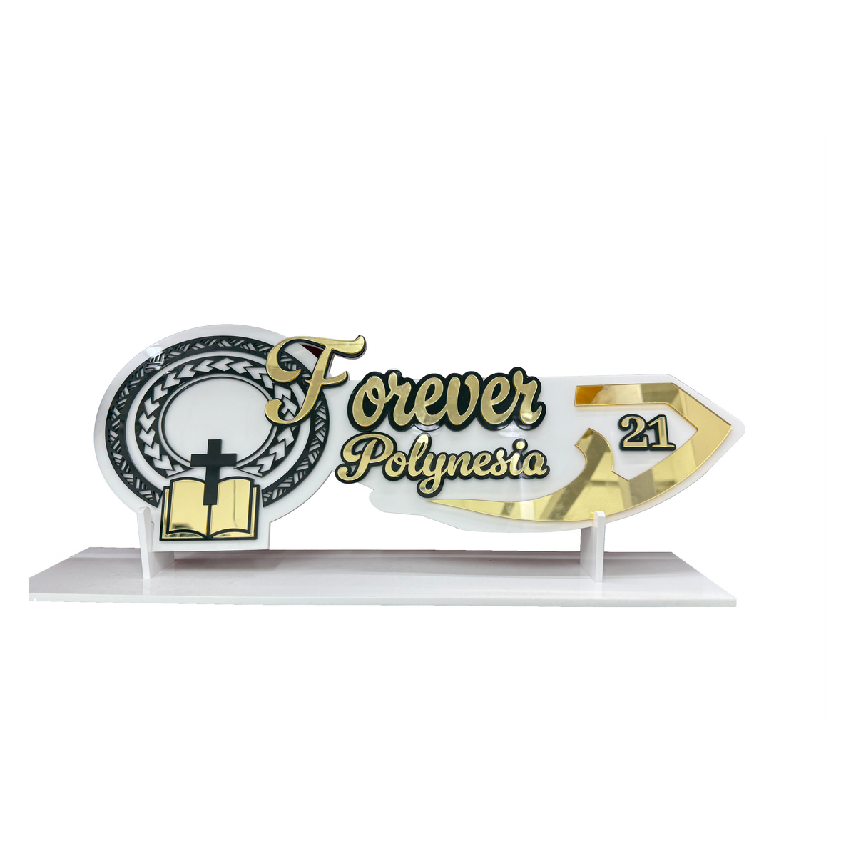 Custom 21st Bible Birthday Key with Stand, Pacifica Pattern & Cross