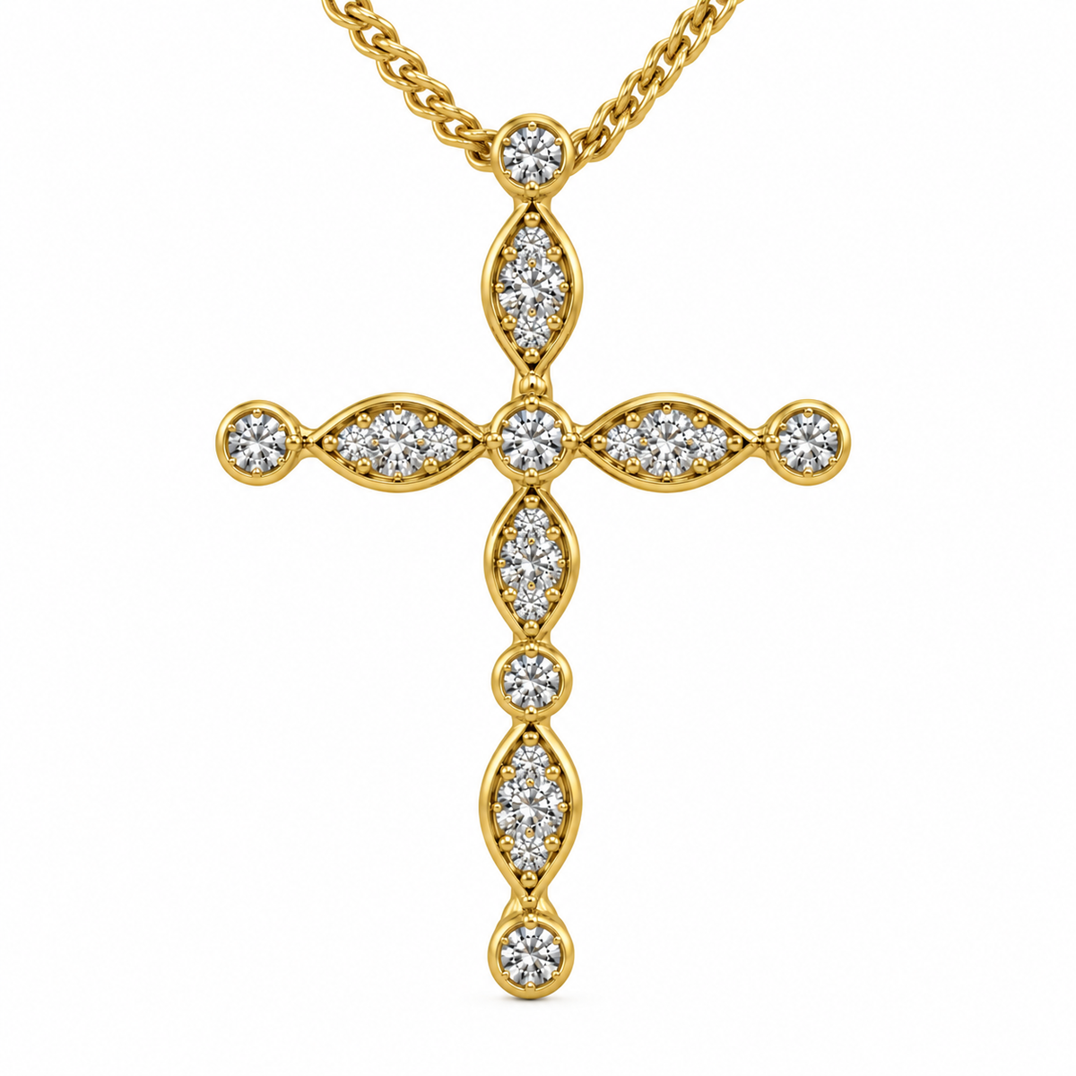 10K Yellow Gold Natural Diamond Marquise-Cluster Cross Pendant 0.10 TDW