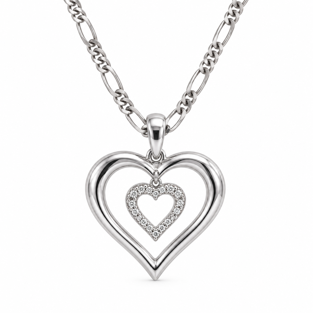 10K White Gold Natural Diamond Double Heart Pendant 0.03 TDW