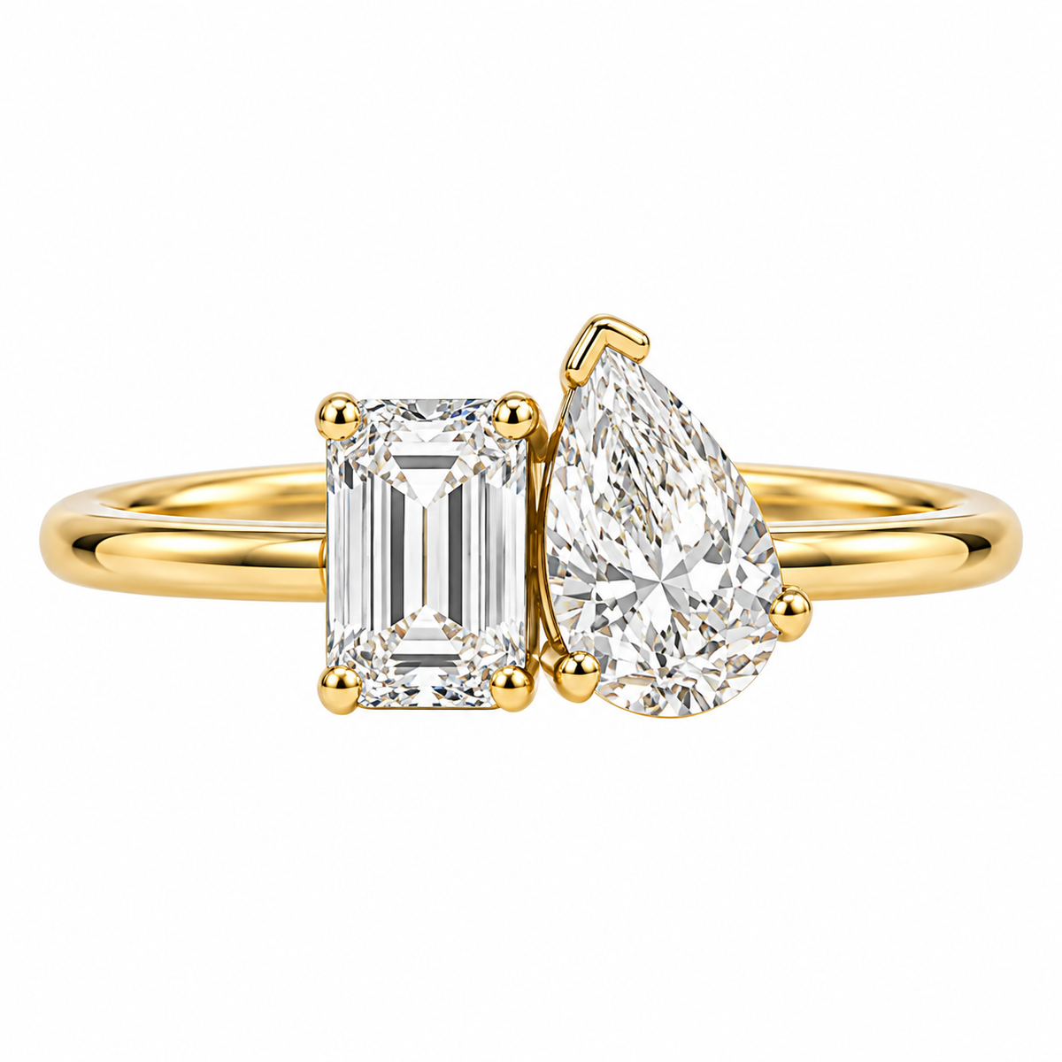 10kt Yellow Gold Emerald & Pear Diamond Duo Ring TDW 1.00ct