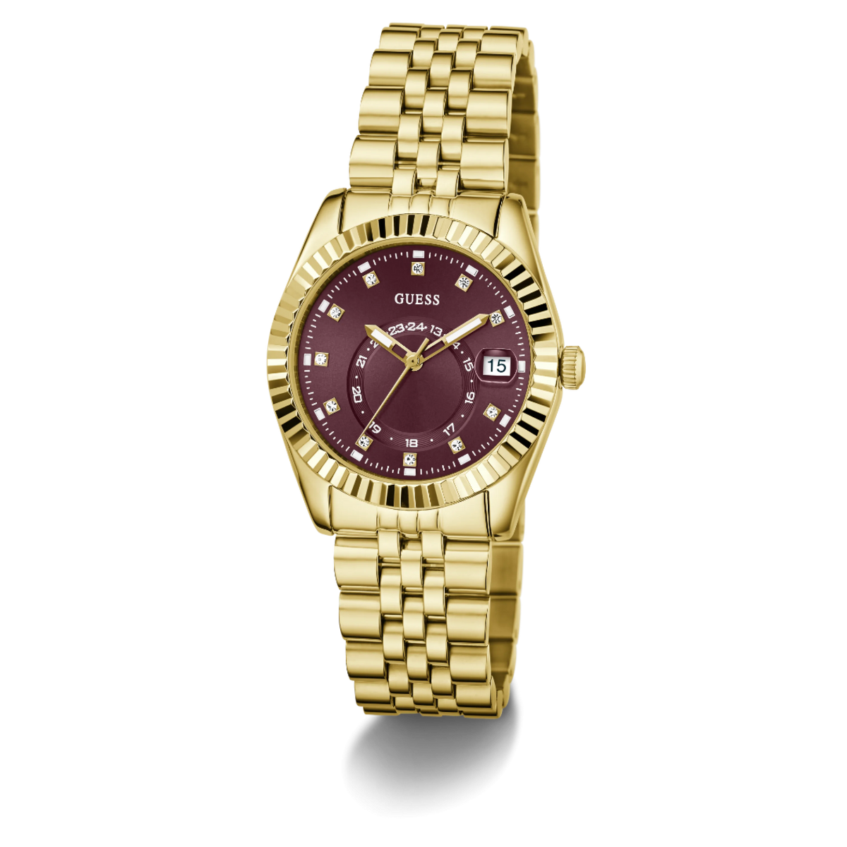 GW0936L2 GUESS Burgundy Sunray Ladies Gold-Tone Analogue Watch