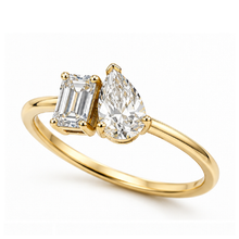 Load image into Gallery viewer, 10kt Yellow Gold Emerald & Pear Diamond Duo Ring TDW 1.00ct