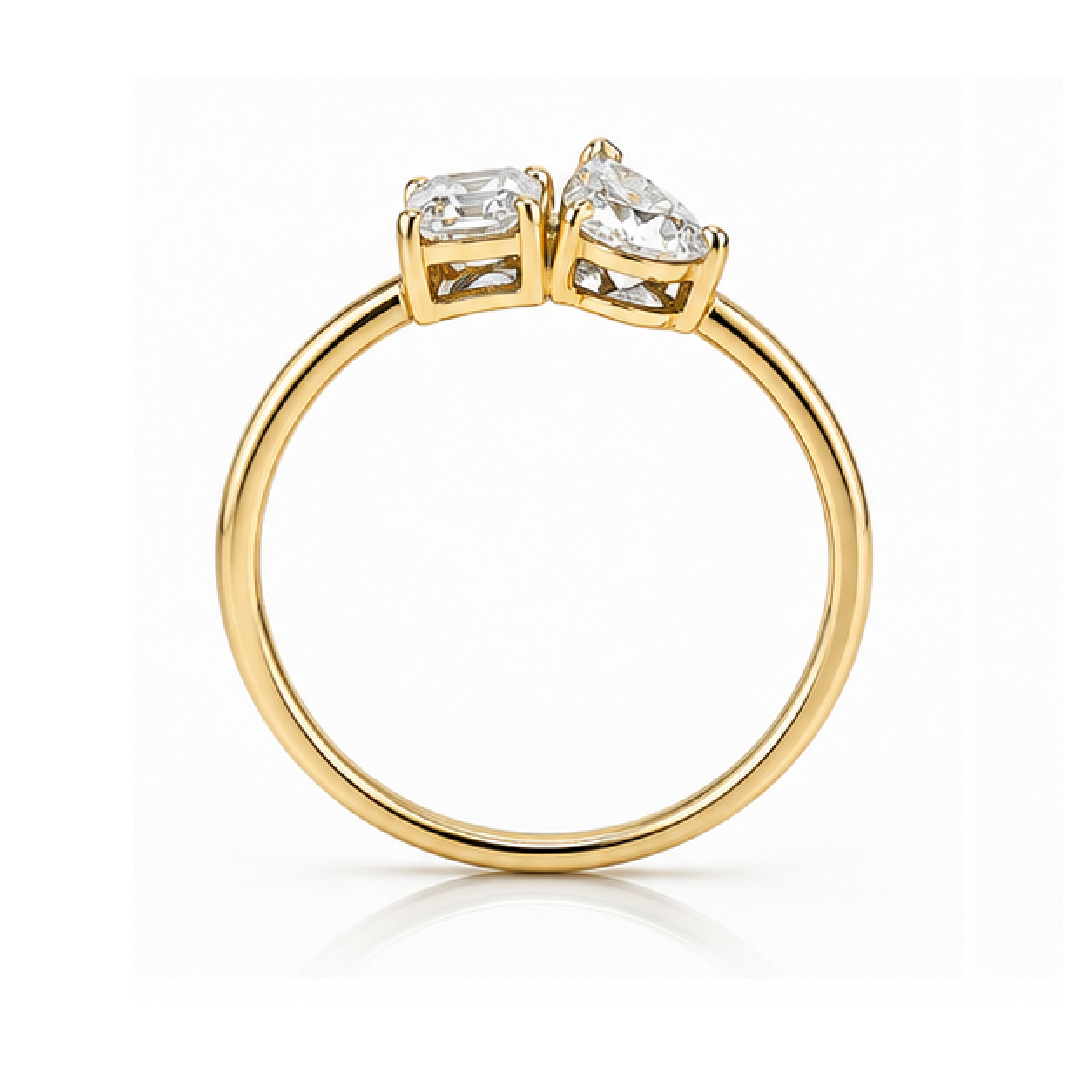 10kt Yellow Gold Emerald & Pear Diamond Duo Ring TDW 1.00ct