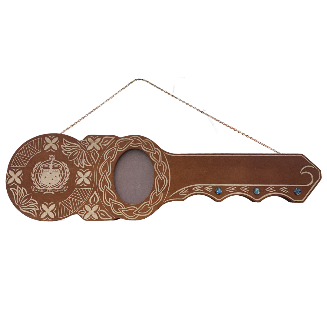 21st Island Design Key with Samoan Sila, Floral Patterns & Paua Shell Inlays