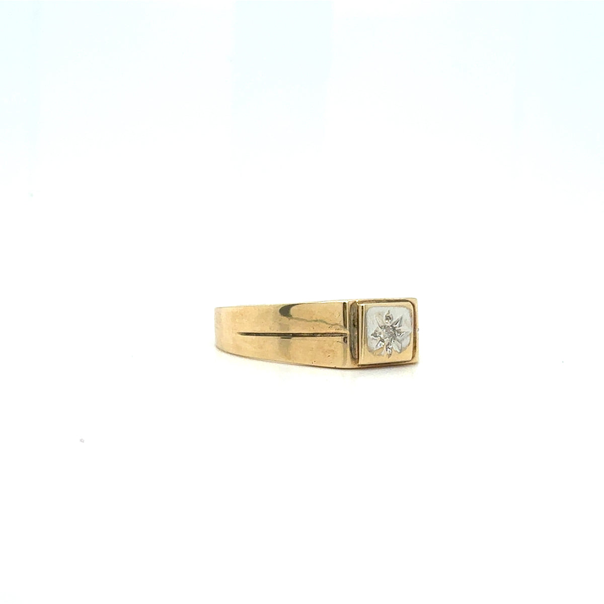 llusion Set 9ct Gold Single Diamond Star-Set Men's Ring