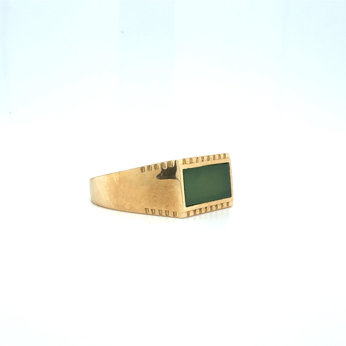 9ct Gold Men's Rectangle Greenstone Ring