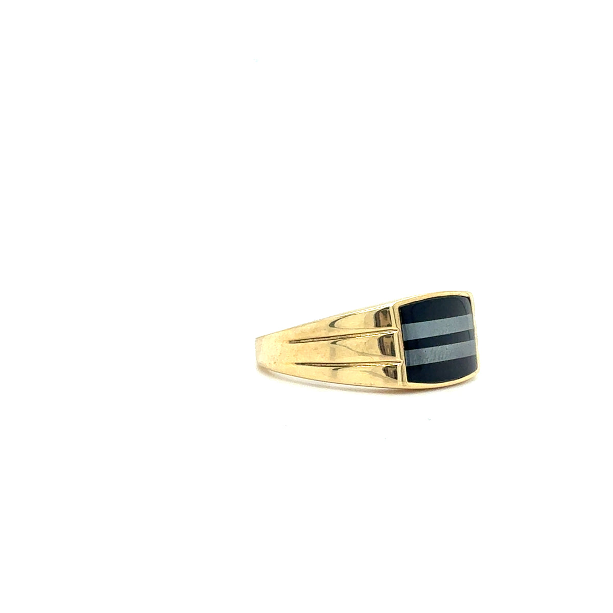 9ct Gold Black and Grey Stripe Men's Ring