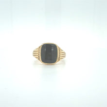 Load image into Gallery viewer, 9ct Gold Black Onyx Signet Ring with Ridged Shoulders