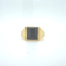 Load image into Gallery viewer, 9ct Gold Rectangular Black Onyx Signet Ring with Fluted Shoulders