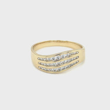 Load and play video in Gallery viewer, B36J86 9ct Golden Wave CZ Stone 3 Channel Ring
