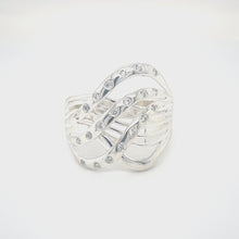 Load and play video in Gallery viewer, B23J33S Sparkling Sterling Silver 3 Crossover Wave Ring with CZ Stones