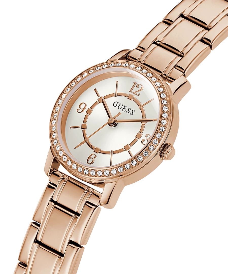 Guess GW0468L3 Ladies Melody Crystal Silver Dial Rose Gold Tone Watch