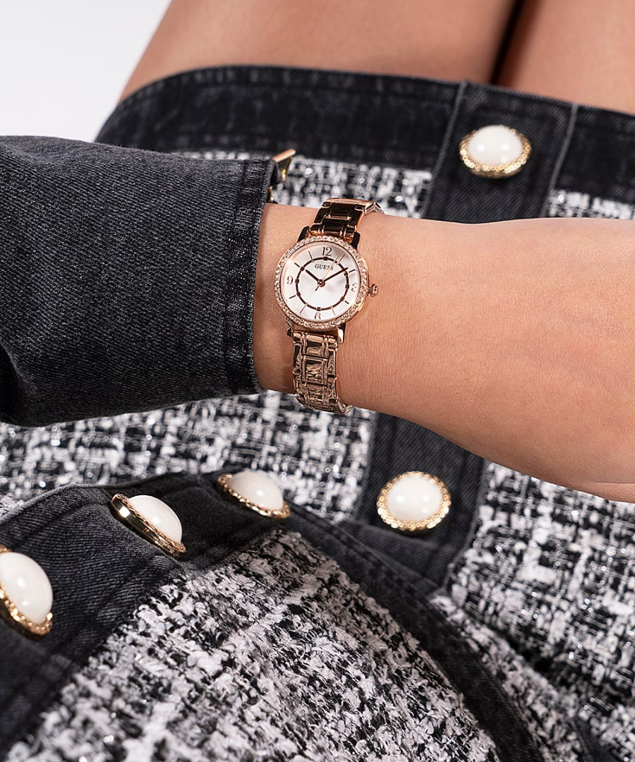 Guess GW0468L3 Ladies Melody Crystal Silver Dial Rose Gold Tone Watch