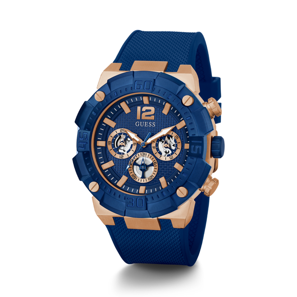 GW0264G4 Guess Navigator Blue Dial Rose Gold Case Blue Silicone Gents Watch