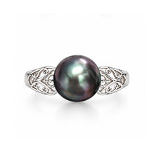 Load image into Gallery viewer, 925 Sterling Silver Natural Black Pearl Solitaire Filigree Ring

