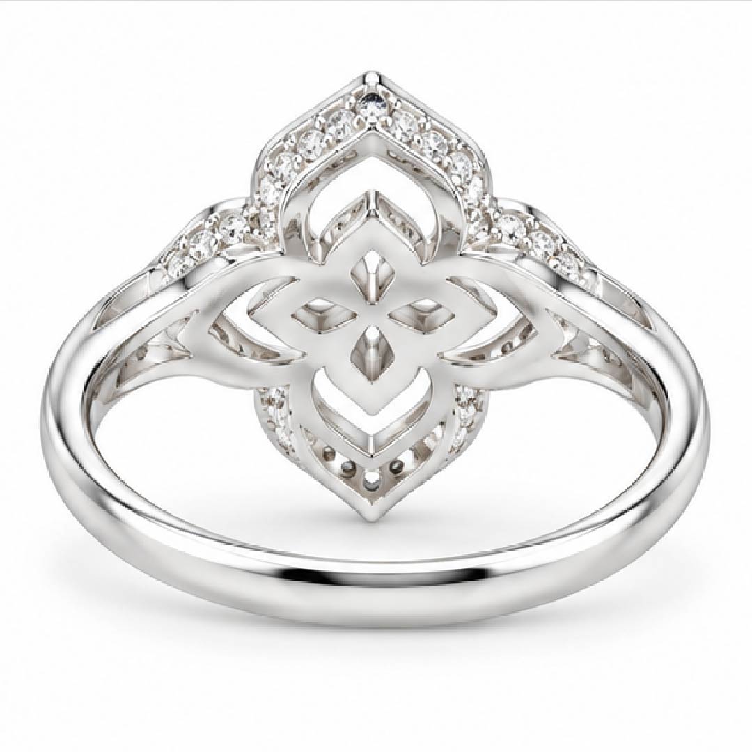 9ct White Gold Moroccan Floral Quatrefoil Diamond Ring 0.15 TDW