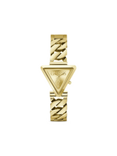 Load image into Gallery viewer, Guess Ladies Fame Triangle Case Gold Case &amp; Band – GW0859L2
