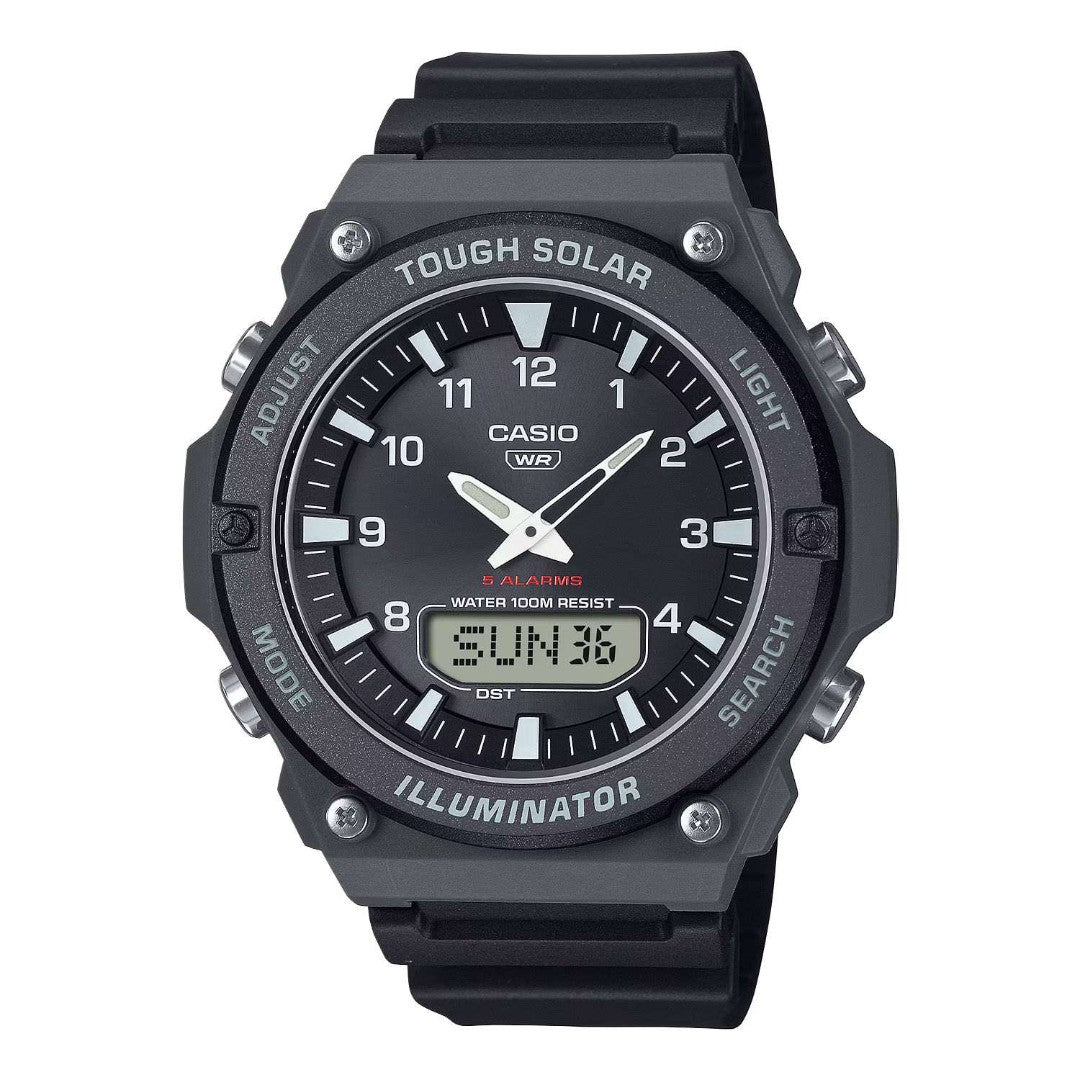 AQS820W-1A CASIO DUAL TIME TOUGH SOLAR ILLUMINATOR LIGHT BLACK