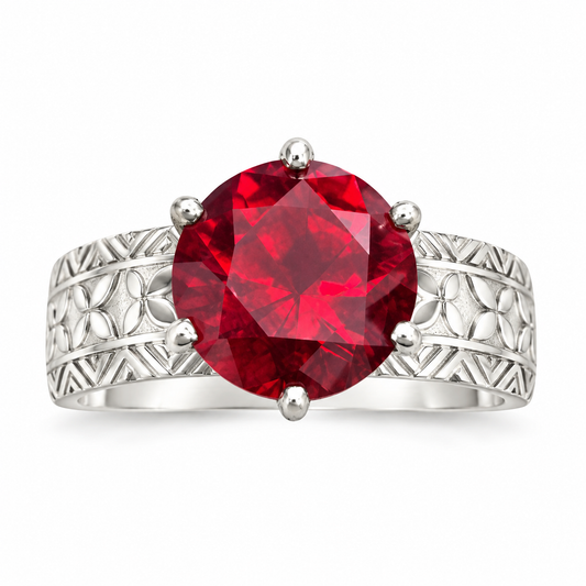 925 Sterling Silver Hawaiian Ruby Solitaire Ring