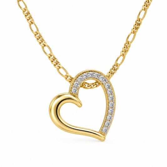 10K Yellow Gold Diamond Open Heart Pendant with Hidden Chain Slide  0.02ct TDW