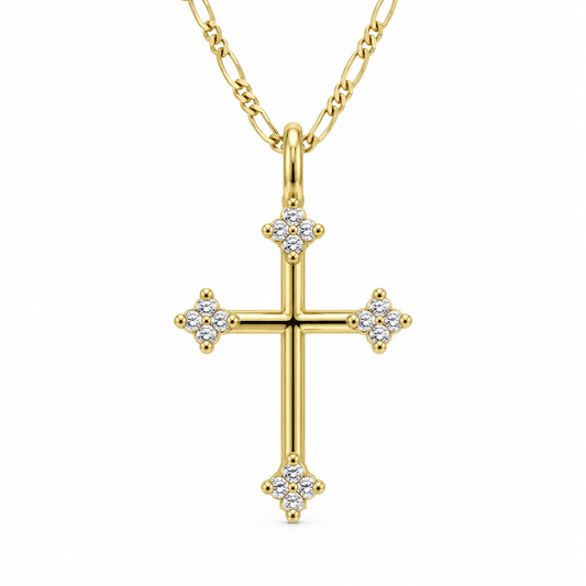 10K Yellow Gold Natural Diamond Trefoil-Tip Cross Pendant (0.15 TDW)
