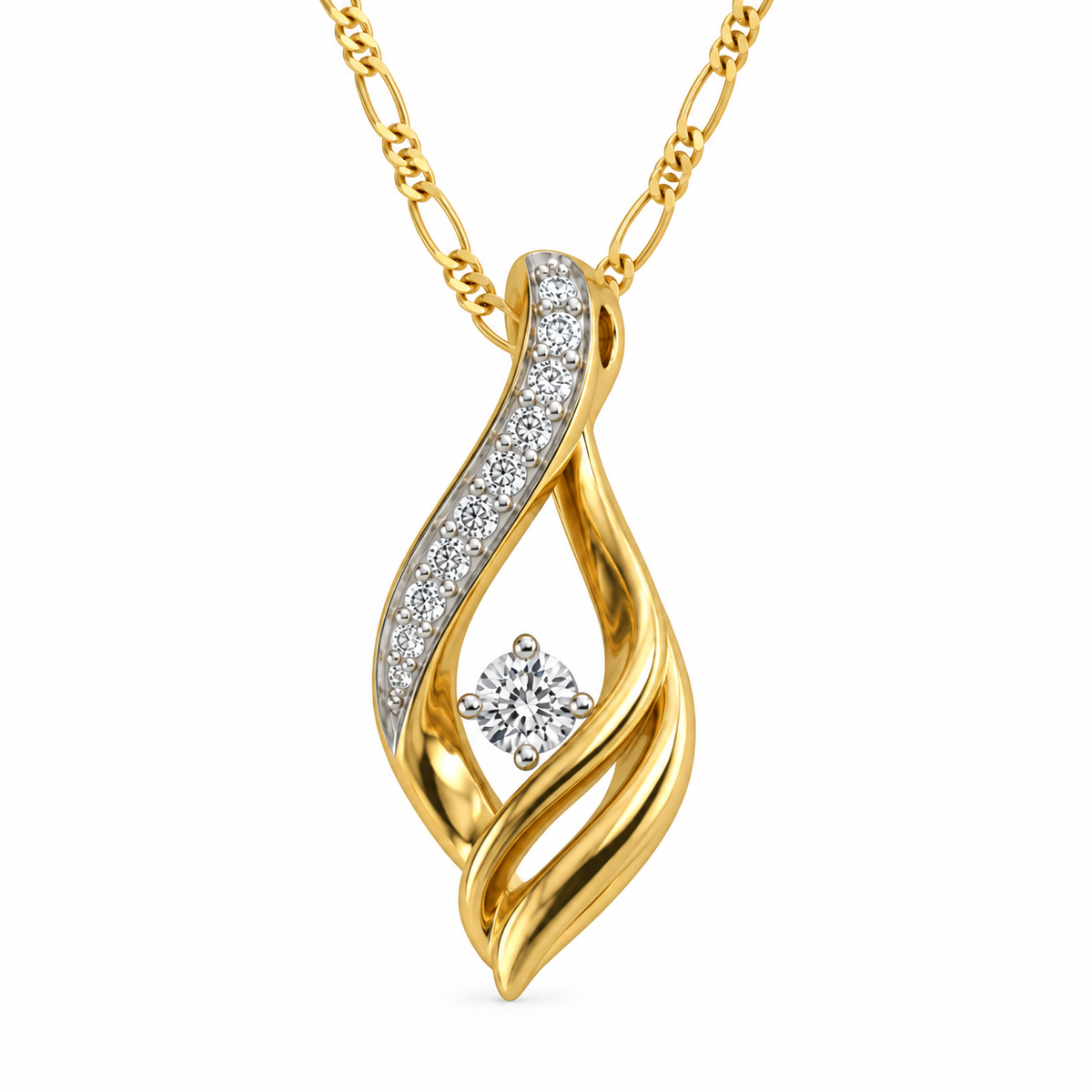 10K Yellow Gold Natural Diamond Swirl Teardrop Pendant 0.08 TDW