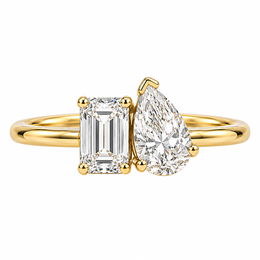 10kt Yellow Gold Emerald & Pear Diamond Duo Ring TDW 1.00ct