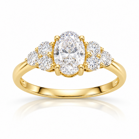 9ct Yellow Gold Oval and Round Diamond Ring 1.17 TDW