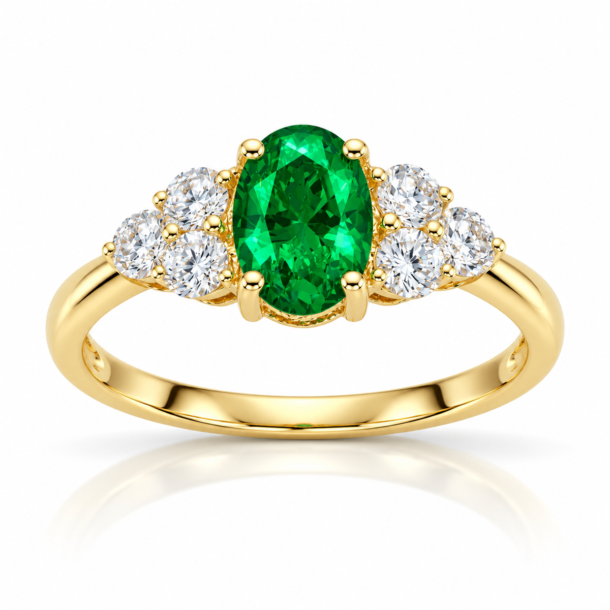 9ct Yellow Gold Oval Lab-Grown Emerald and Diamond Ring 0.42 TDW