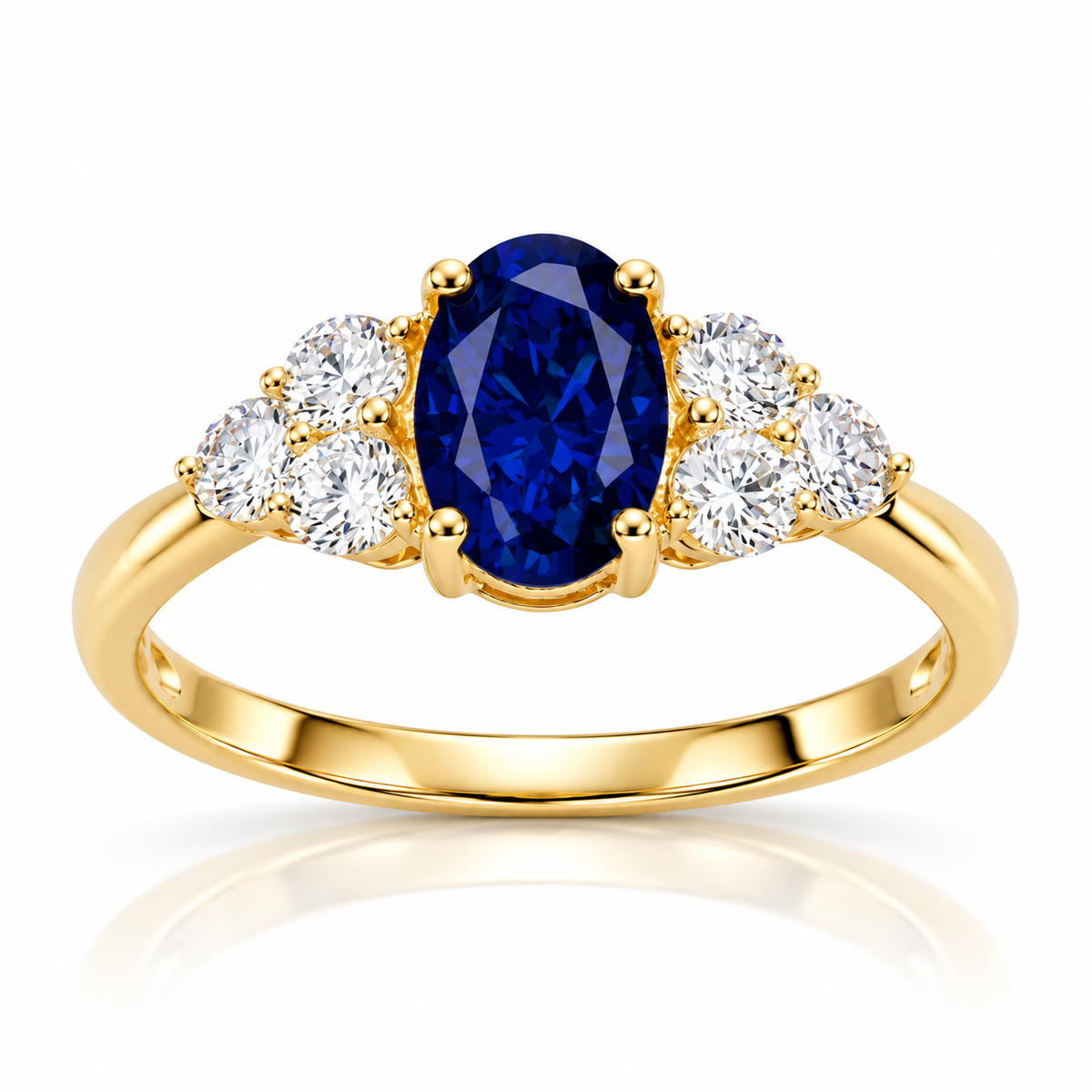 9ct Yellow Gold Oval Lab-Grown Sapphire and Diamond Ring 0.42 TDW