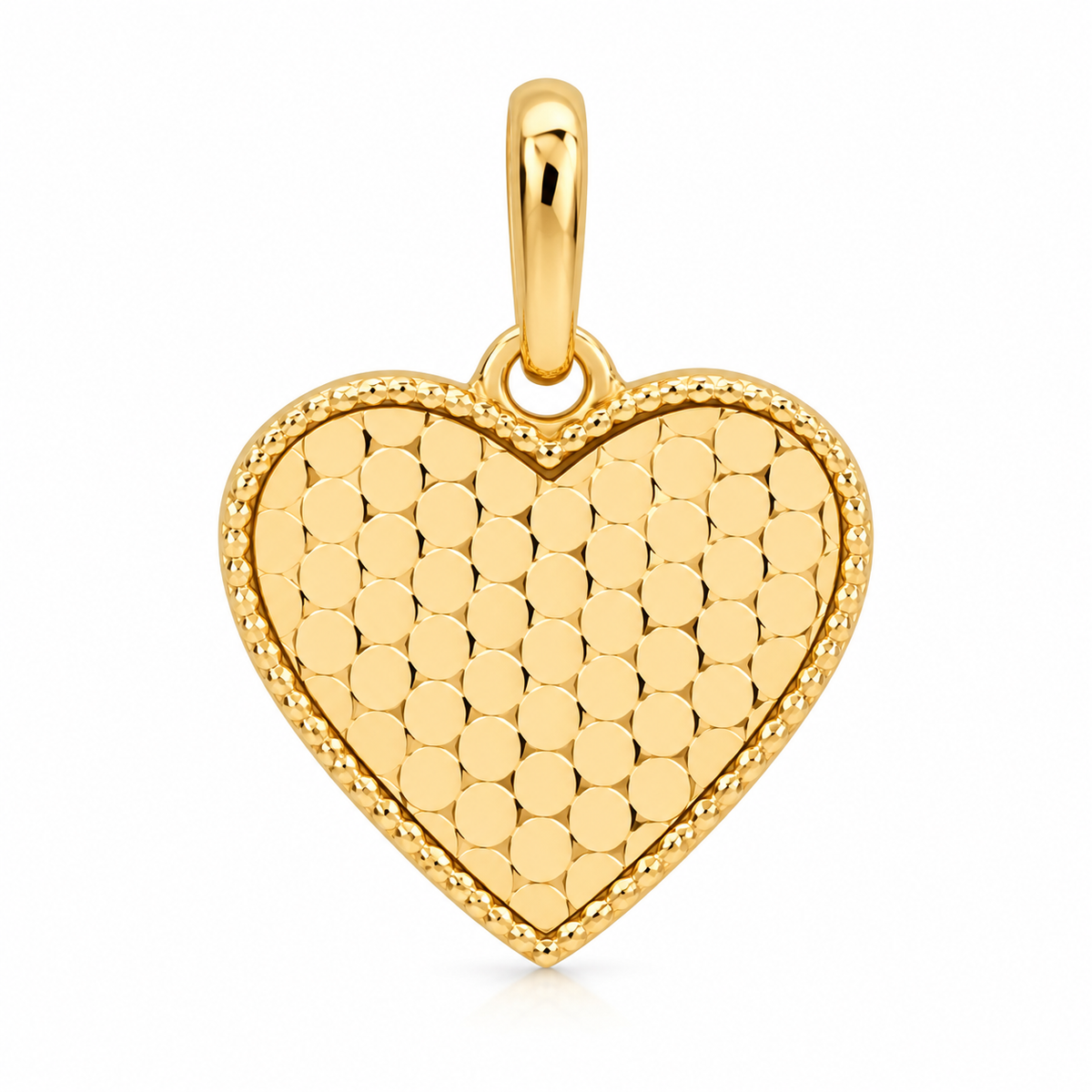 9ct Yellow Gold Textured Disc Pattern Heart Pendant
