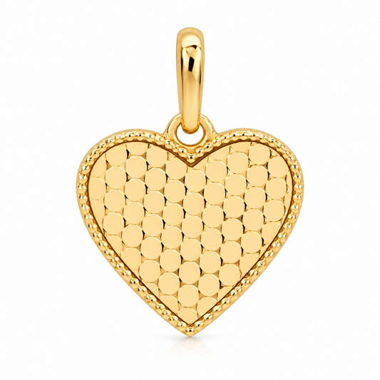 9ct Yellow Gold Textured Disc Pattern Heart Pendant