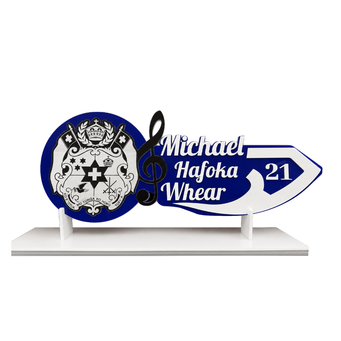 Custom 21st Birthday Key with Stand – Tongan Music Note