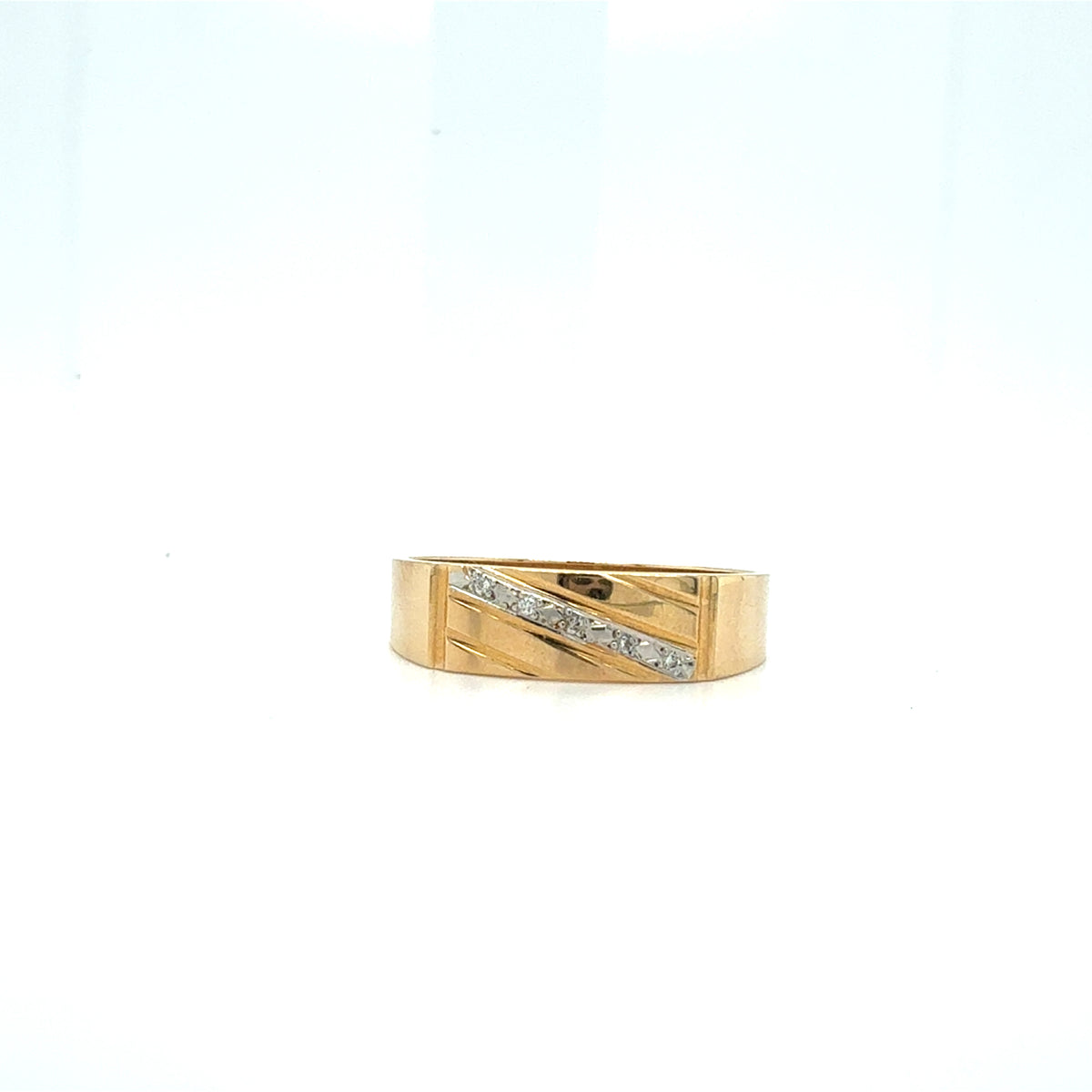 9ct Gold Diagonal Diamond Channel Men's Ring
