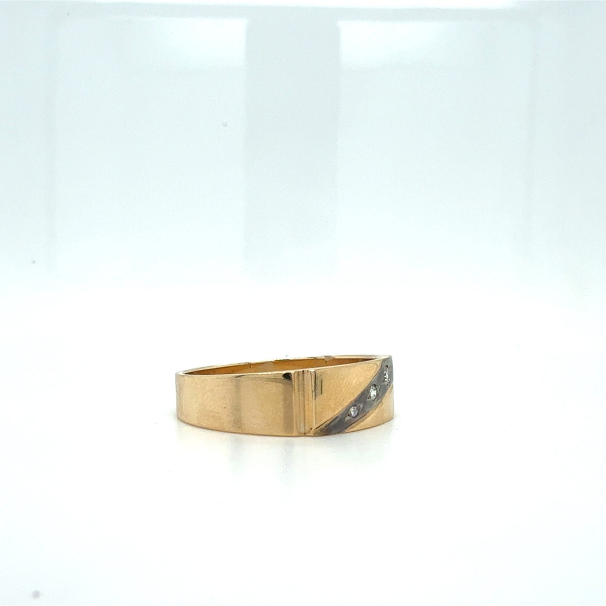 Tri-Diamond Flash 9ct Gold Diagonal Channel Men's Ring