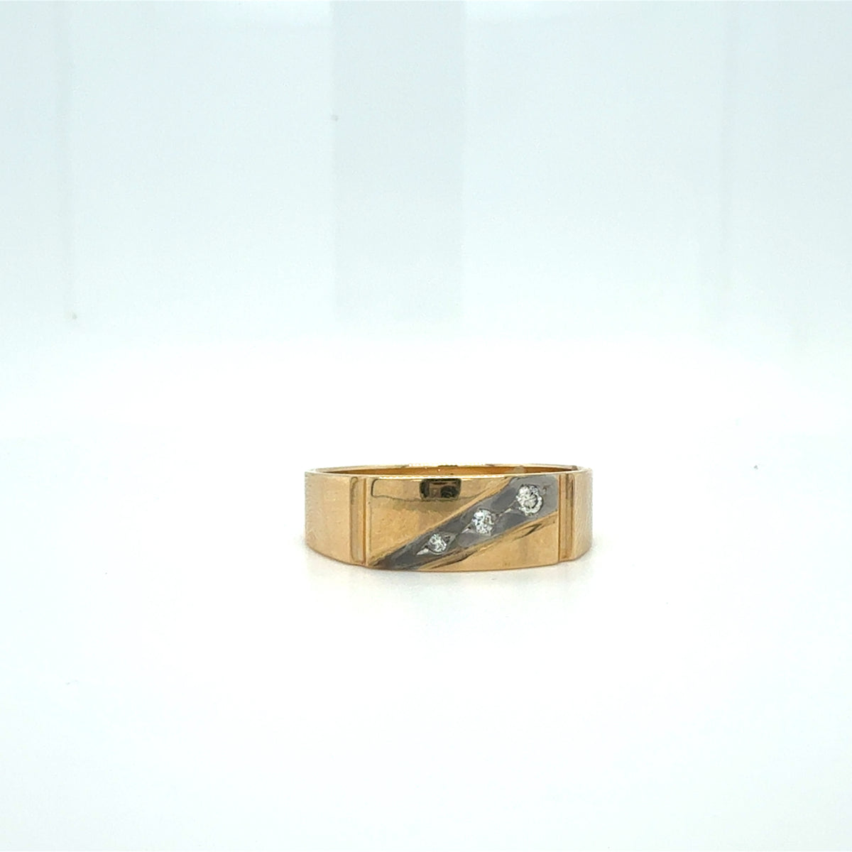 Tri-Diamond Flash 9ct Gold Diagonal Channel Men's Ring