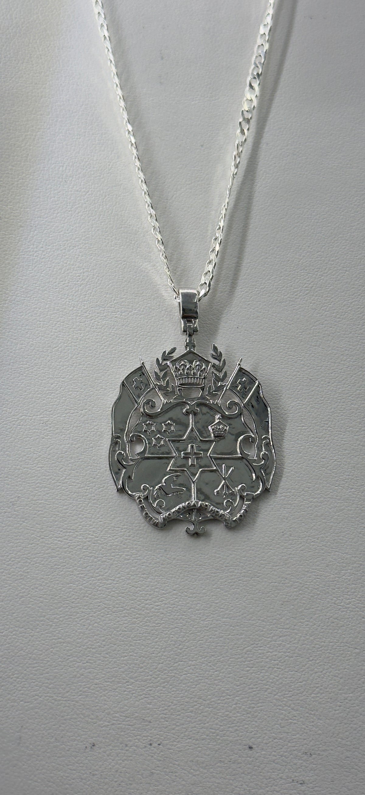 Sterling Silver Tongan Shield Pendant Large Size With Chain
