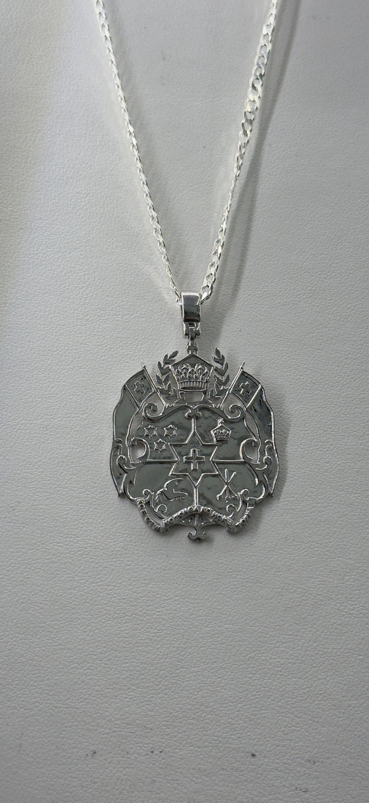 Sterling Silver Tongan Shield Pendant Large Size With Chain