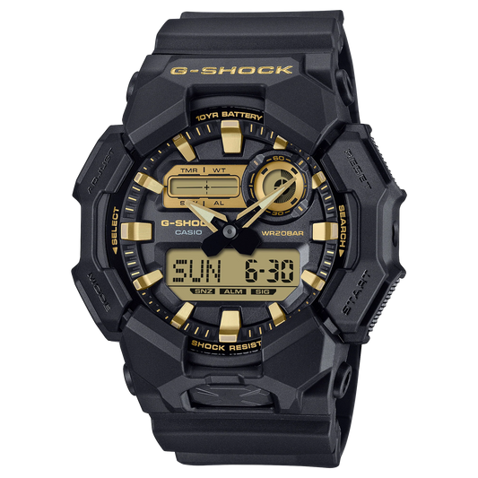 GA010GB-1A9 CASIO G-SHOCK RUGGED DUAL TIME BLACK RESIN BAND 10 Year Battery Life