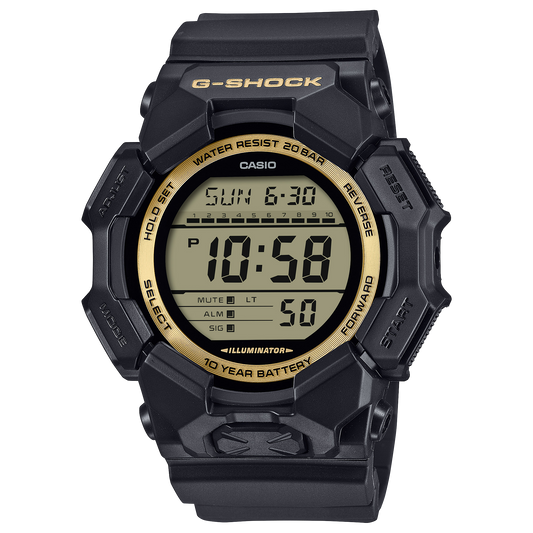 GD010GB-1A9 Casio G-Shock Digital Black/Gold, Black Resin 200M WR, 10 Year Battery