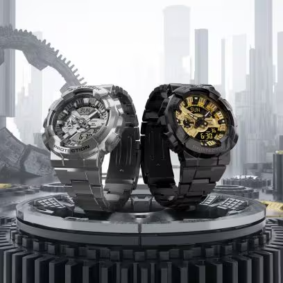 GM110D-8A G-Shock G-Steel Duel Time, Silver Dial & Case, Stainless Steel Band 200M