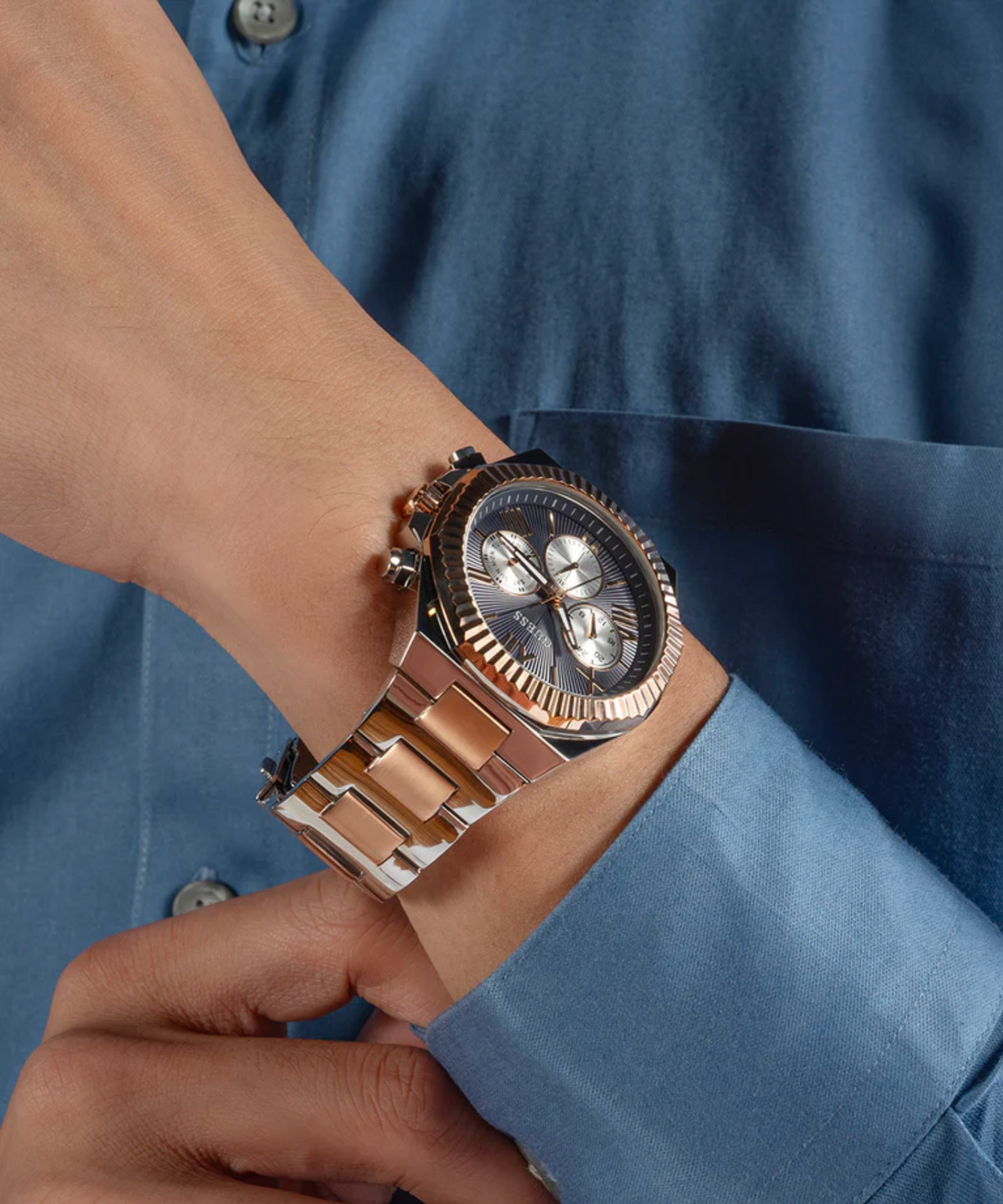 GW0703G4 Equity Men's Watch in Two-tone with Navy Blue Dial