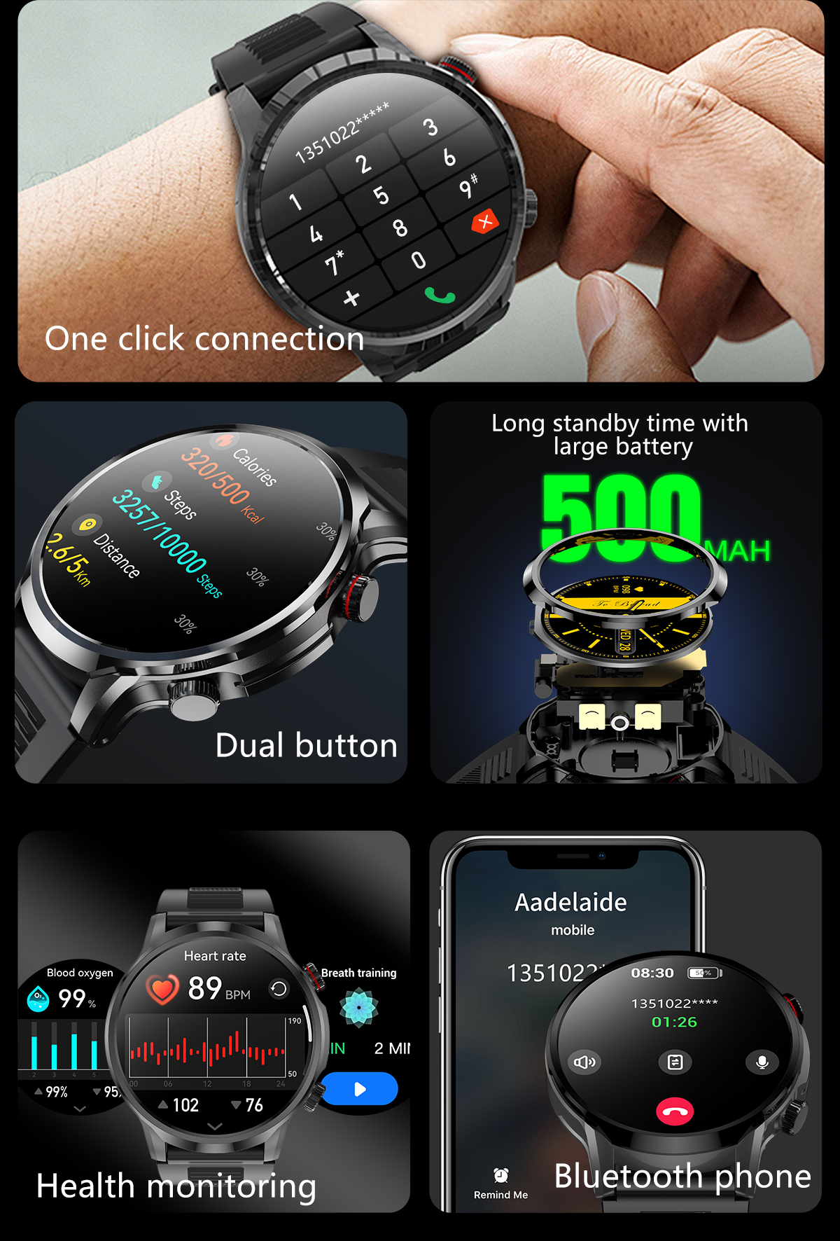 Broadway GX100 Silver 1.95inch HD Large Screen BT Calling Smartwatch