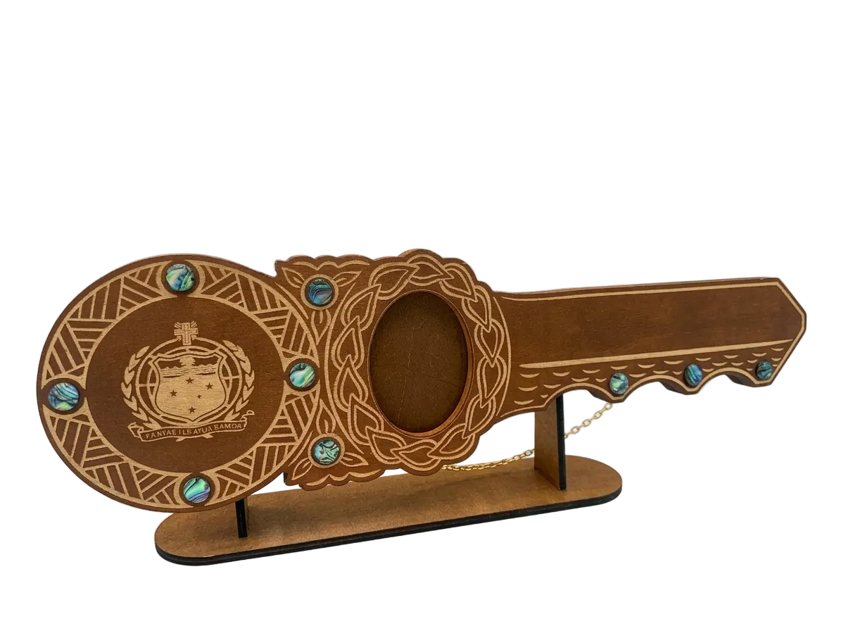 Traditional Samoan Birthday Key with Paua Shell Inlay With Stand (Engraving Option)