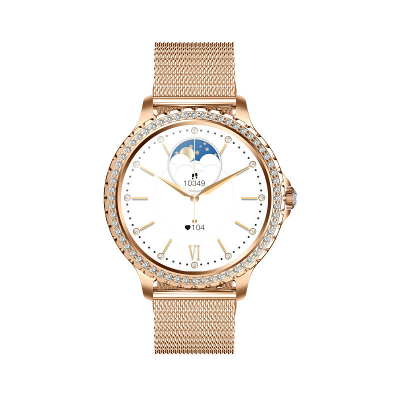 Broadway GI58 Gold Mesh With Peach Strap Ladies Smartwatch Luxury