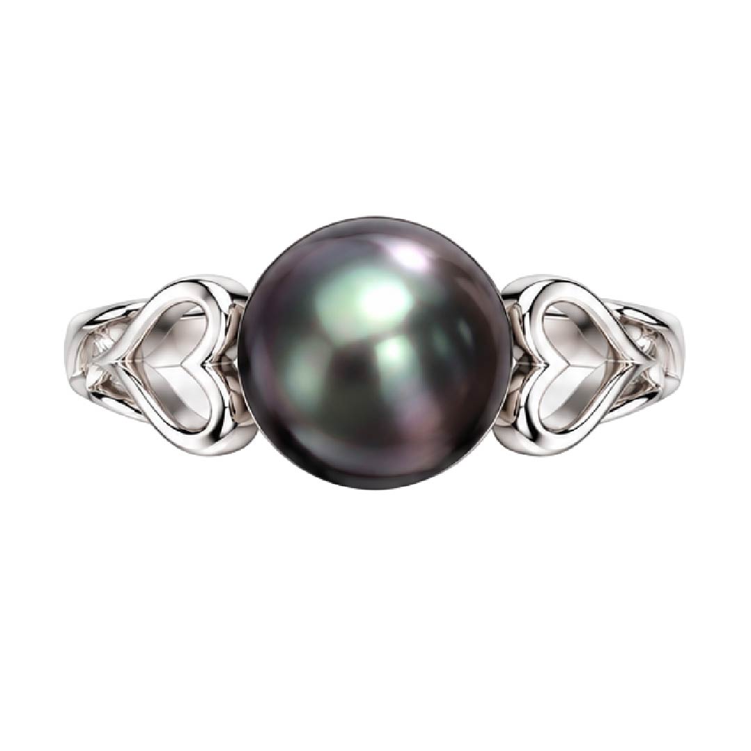 925 Sterling Silver Natural Black Pearl Heart Solitaire Ring