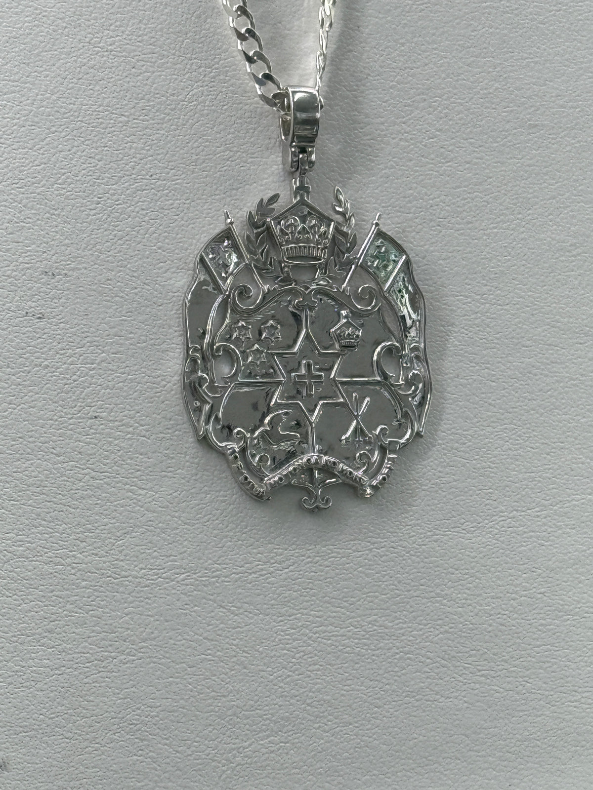 Sterling Silver Tongan Shield Pendant Large Size With Chain