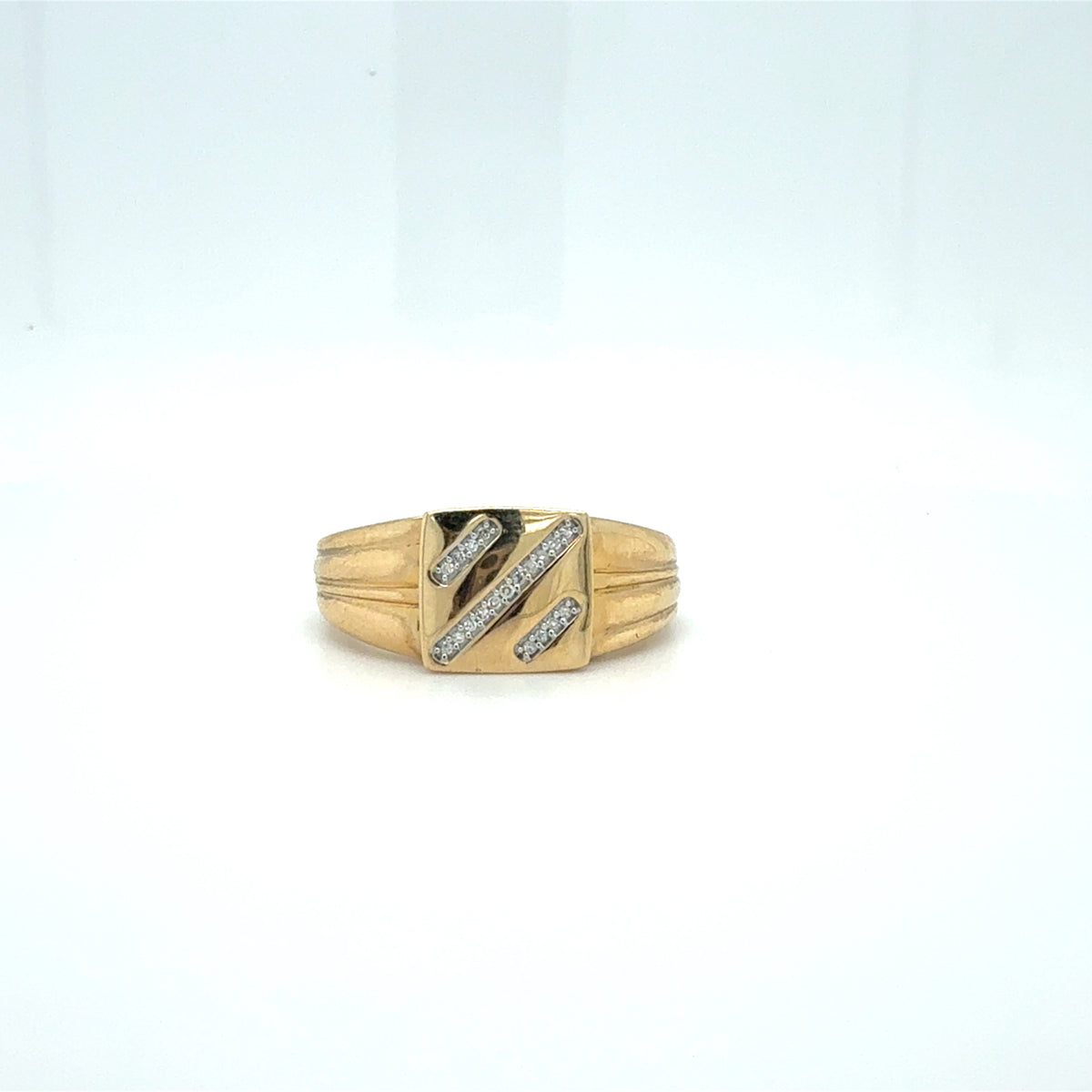 10ct Gold Rectangular Diamond Stripe Men's Ring